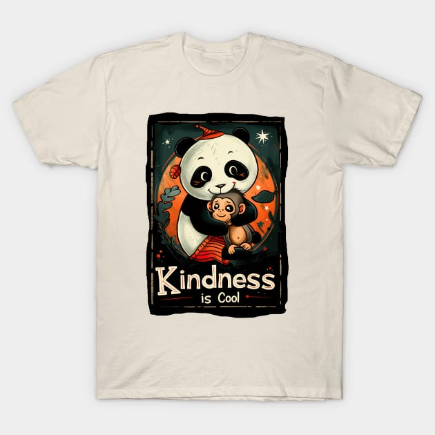 Kindness is Cool-Panda and Monkey 1 T-Shirt by Peter Awax